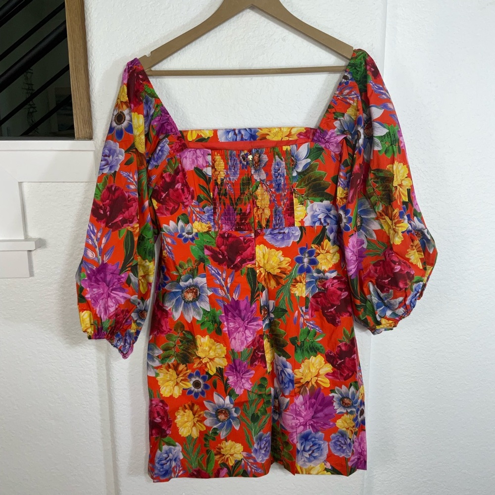 Cara Cara Orange Multicolor Floral Puff-Sleeve Mini Dress - Picture 6 of 6